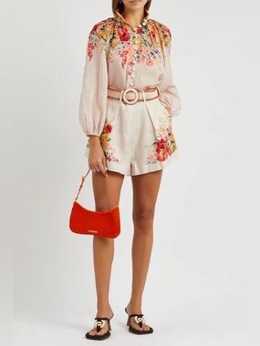 Zimmermann Alight Tuck Floral-Print 100% Linen Shorts size 2